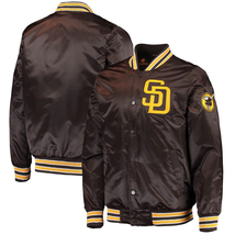 MLB San Diego Padres Vintage Letterman Varsity Baseball Jacket Brown Satin - £109.10 GBP