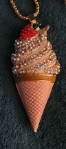 New Betsey Johnson Necklace Ice Cream Cone Rhinestones Pretty Shiny Collectible - £11.78 GBP