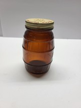 AMBER GLASS FIGURAL BARREL JAR BLACK PEPPER STANDARD COFFEE CO NEW ORLEANS - $18.74