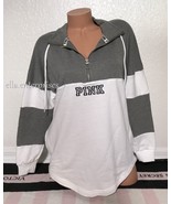 Victoria&#39;s Secret Pink Varsity Quarter Zip Clay Gray White Pullover Swea... - $64.99