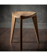 White Natural European walnut wood three-legged stool - Carved seat - Ha... - £258.71 GBP