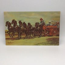 Vintage Victor Six Pony Hitch Pulling Steam Pumper Fire Engine Postcard - £4.43 GBP