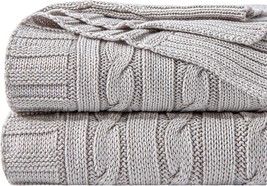 NTBAY 100% Pure Cotton Cable Knit Throw Blanket, Super Soft Warm, Silver Grey - £35.95 GBP