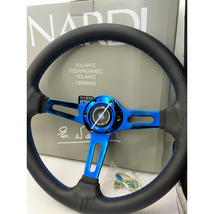 ND Nardi Blue Sport Steering Wheel 14 inch Stainless Steel with Horn Button DHL - £111.76 GBP