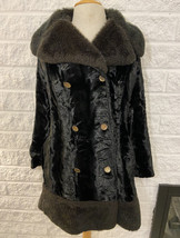 Vintage Faux Fur Velour Peacoat Womens Size Small Black Gold Buttons - £45.82 GBP