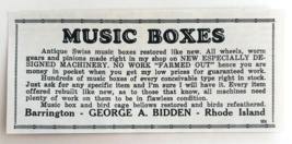 1961 Antique Music Boxes George Bidden Advertisement Rhode Island Shop F14D - $19.99