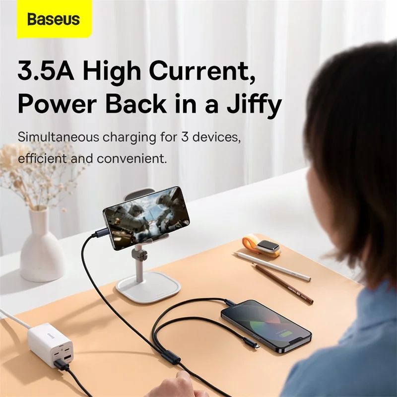 House Home Baseus 3 in 1 USB Cable Type C Cable For A A Mi 9 A Cable For A 13 12 - £19.98 GBP