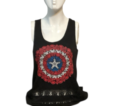 Marvel Captain America Paisley Shield Tank Top Black Lace Trim Juniors S (3-5) image 3