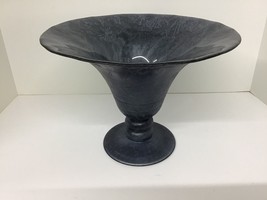 1960s Art Deco Tiffin Black Satin Glass Footed Rolled Edge Compote Vase Opaque - £29.53 GBP