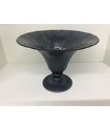 1960s Art Deco Tiffin Black Satin Glass Footed Rolled Edge Compote Vase ... - $54.24 CAD