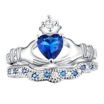 Claddagh Solitaire with Accents Ring Blue Cubic Zirconia Two Piece Stacking Set - £15.97 GBP