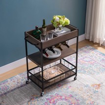 Brown &amp; Black Rolling Kitchen Cart: 3 Tiers, 4 Wine Racks - $2,741.49 MXN
