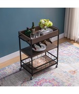 Brown &amp; Black Rolling Kitchen Cart: 3 Tiers, 4 Wine Racks - $2,648.39 MXN
