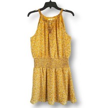 Francesca&#39;s Miami Tessie R22 Women&#39;s Size M Mustard Yellow Floral Keyhole Dress - £17.98 GBP