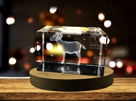 LED Base included | Aries Zodiac Sign 3D Engraved Crystal Keepsake Gift - £32.04 GBP+