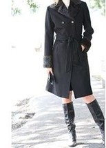 women&#39;s Church winter black wool coat long jacket faux fur plus size 22W 24W - £79.92 GBP