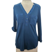 Blue Roll Tab Cuff Sleeve Top Size XS - $24.75