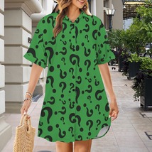 Riddler Green Questions Button Front Shirt Dress (Size XS - 5XL) - $35.00+