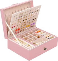 Qbestry Stud Earring Organizer For Girls Pink Jewelry Box For Earrings, Pink - £28.52 GBP