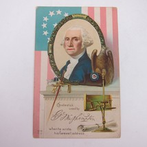 Postcard George Washington Portrait Candlestick Farewell Flag Patriotic Antique - £7.91 GBP