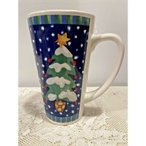 Christmas Mug American Atelier Coffee Cider Tea Eggnog Tree Stars Snow Blue 6&quot; - £7.90 GBP