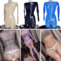Plus Size Women 8D Super Shiny Glossy Bodysuit Sheer Nylon Bodystocking Jumpsuit - £13.58 GBP