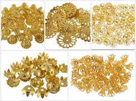 Fancy Popular Acryl Gold Bead Cap Designs For Jewellery Making, Pack Of 250 Caps - £19.46 GBP