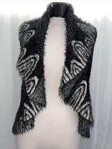 Sioni Women&#39;s Sweater Vest Black &amp; White Open Front Size Med - £22.42 GBP