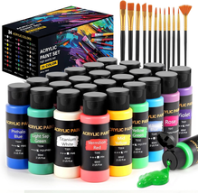 Acrylic Paint Set, 24 Colors (2 Oz/Bottle) with 12 Art Brushes, Art Supp... - $28.86 CAD