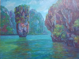 Original drawing Acrylic paint on canvas Ao Phang Nga National Park, Khao Tapu - £334.23 GBP