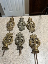 6 Vintage 5” Ornate Brass Lamp Finial-Gasket Handles- Trophy Toppers - £32.80 GBP