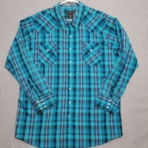 High Noon Men&#39;s Western Shirt Size 2XL XXL Blue Pearl Snap Long Sleeve Casual - £25.12 GBP