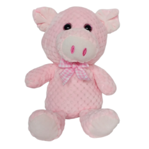 Kellytoy Pink Waffle Quilted Pig Plush Gingham Bow Stuffed Animal 2018 14.5&quot; - £20.24 GBP