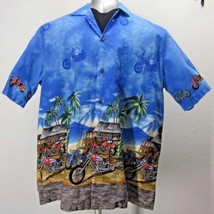 Ky&#39;s Motorcycles On Tropical Island (2XL) Button Down Hawaiian Aloha Shirt Usa - £33.35 GBP