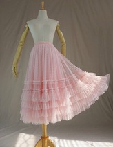 Pink Dot Tiered Tulle Midi Skirt Women Plus Size Ruffle Tulle Skirt
