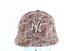 New Era New York Yankees Baseball All Over Print Fitted Hat Cap Brown Wool 7 1/4 - £27.59 GBP