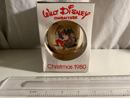 Disney Christmas Mickey Ball Ornament SCHMID 1980 Glass Round 4" Disneyana - $12.38