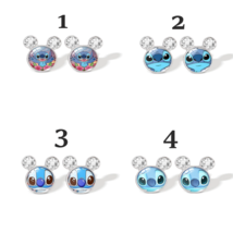 Disney&#39;s Cartoon Stitch Stainless Steel Pattern Glass Crystal Stud Earrings - £6.38 GBP