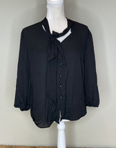 NY&amp;C NWT $49.95 women’s tie neck button up blouse size M black R3 - £9.68 GBP