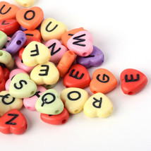 20 Letter Beads Alphabet Beads Matte Bulk Beads Wholesale 12mm Heart Ass... - $3.15