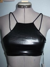 Mary Grace Swim Suit Top L Black Faux Leather Reversible Halter Stretch NEW $80 - £10.15 GBP