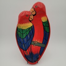 Vtg Scarlet Macaw Parrots Bright Tropical Paper Mache Cocktail Tray Platter 18&quot; - £15.58 GBP