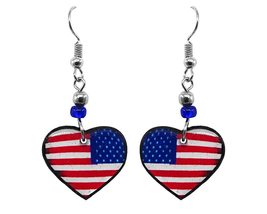 American Flag Heart Graphic Dangle Earrings - Womens Fashion Handmade Je... - £14.57 GBP