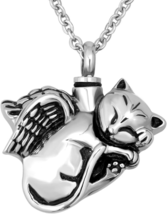 Charmsstory Angel Cat URN Necklace for Ashes Keepsake Memorial Cremation Pendant - £15.59 GBP