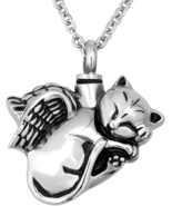 Charmsstory Angel Cat URN Necklace for Ashes Keepsake Memorial Cremation... - £15.29 GBP