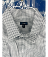 Express WHITE &amp; Brown Check Men&#39;s Sz XL Slim 1MX  Cotton Button Down - $15.79