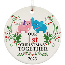 Funny Couple Elephant Ornament Christmas Gift 1st Wedding 1 Years Anniversary - $14.80