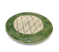 1Pc Artisan Ceramic Coasters Round Geometric Green and Beige Design 12cm... - £21.32 GBP