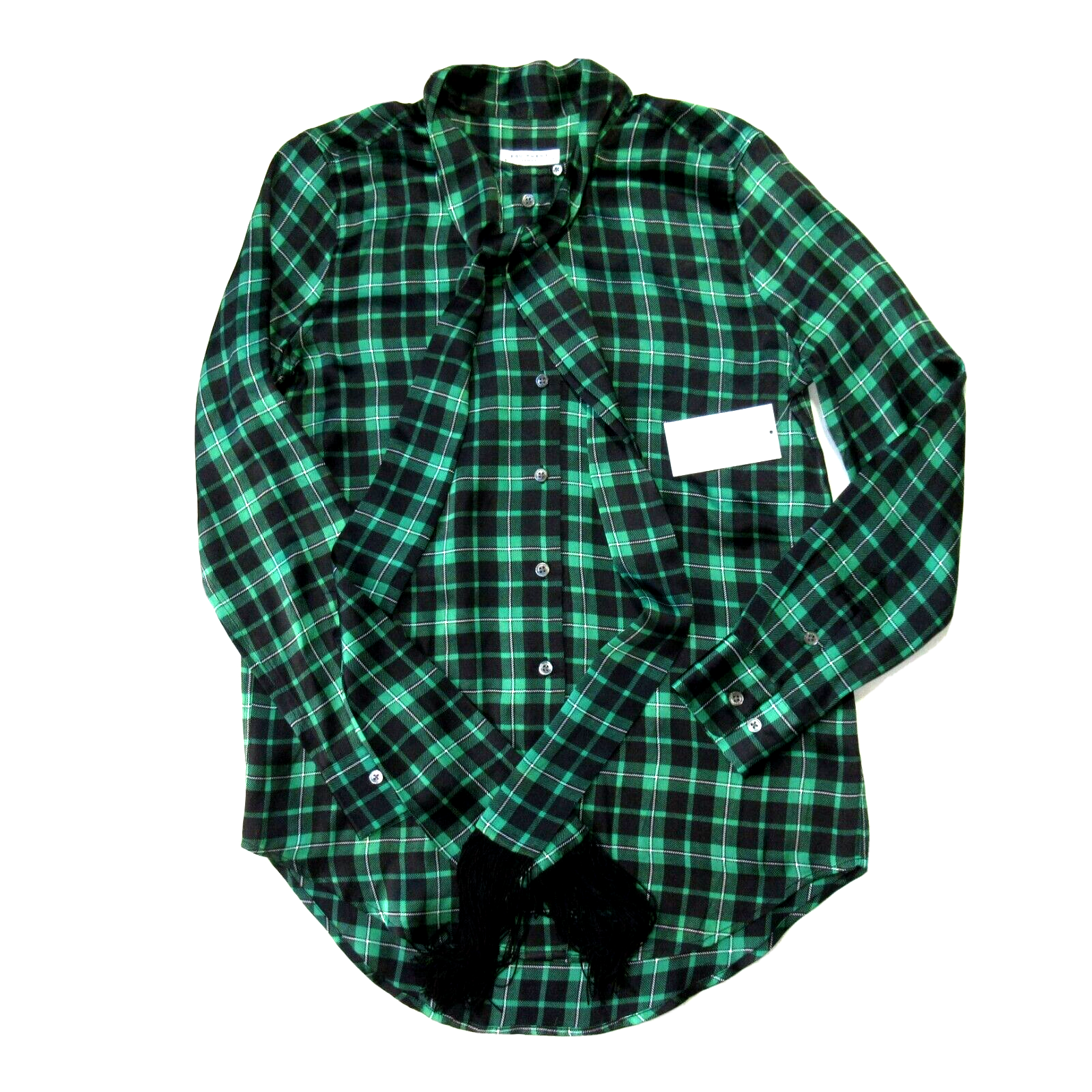 Primary image for NWT Equipment Essential Tie Neck in Emerald Envy Plaid Silk Button Down Shirt S