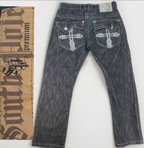 Southpole Premium Jeans Mens 32x29 Black Vintage Y2K Baggy Embroidered Cross 90s - £102.38 GBP